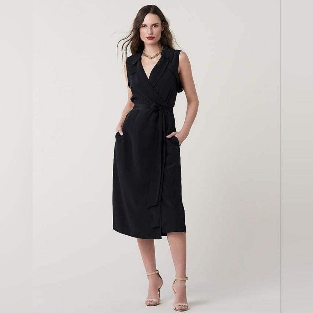 Diane von Furstenberg DVF Black Augusta Silk Crepe De Chine Wrap Dress Size 2